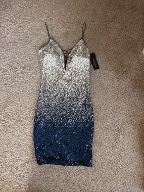 Sequin Ombre Gown in Navy to Silver